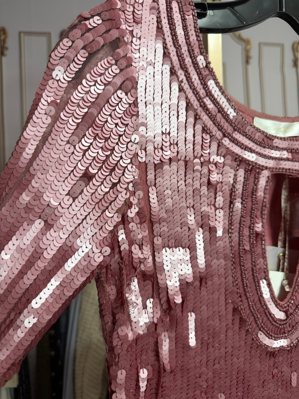 LoveShackFancy Devers Keyhole-Front Sequined Mini Dress. Size 2 - Picture 4 of 13